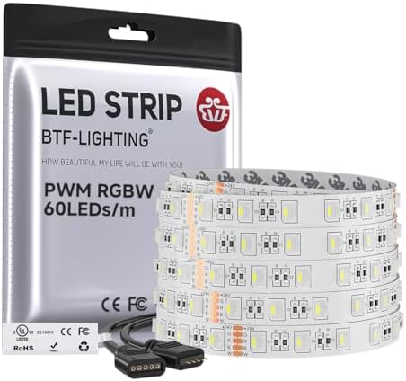 BTF-LIGHTING RGBW LED Strip Cool White 16.4ft 60LED DC24V UL Listed IP30 by BTF-LIGHTING