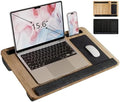 Portable Lap Desk for Laptop, Wood Lapdesk Bed Table with Handle Fits up to 15.6 inches Tray Table with Soft Pillow, Mouse Pad, Wrist Pad & iPad/Phone Slots, Laptop Stand 21.6 x 13.4in-Walnut by PHANCIR