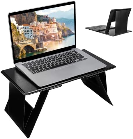 PRETYZOOM Foldable Lap Desk for Bed and Couch, Portable Laptop and Tablet Stand with 4 Adjustable Angles, Non-Slip PU Leather Bed Tray for Reading, Browsing, Streaming, Fits Laptops up to 17 Inches by PRETYZOOM