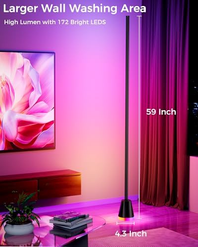 Corner Floor Lamp, Smart RGB LED 60 Inch Standing Lamp with 344 LEDs, App & Remote Control, 16 Million Colors & Music Sync for Bedroom, Gaming Room, Home Decor, Modern Ambient Lighting - Image 5