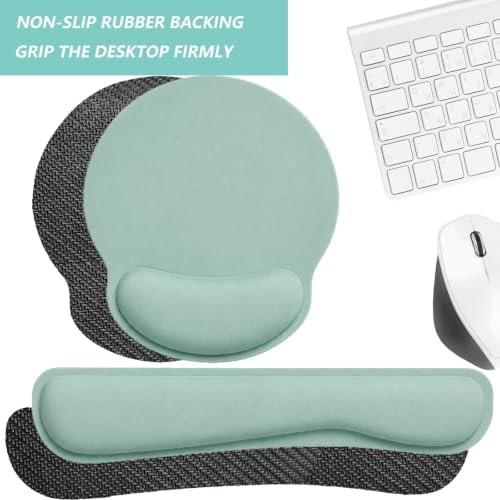 Keyboard Wrist Rest Pad Mouse Pad with Wrist Support Set of 3, Mousepad with Non-Slip Rubber Base, Ergonomic Memory Foam Mouse Wrist Cushion Support for Home Office Laptop Computer, Green - Image 3