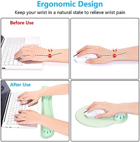 Dapesuom Keyboard Wrist Rest and Mouse Pad with Wrist Support, Memory Foam Cushion for Keyboard and Mouse Set, Ergonomic Desktop Pad Rests with Non Slip Base for Easy Typing & Pain Relief, Lake Green - Image 3