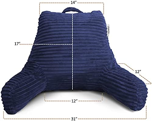 Nestl Reading Pillow with Shredded Memory Foam, Luxe Cut Plush Back Pillow for Sitting Up in Bed, Back and Arms Adjustable Support for Adult & Teens, Backrest Pillows with Washable Cover Navy Blue - Image 2