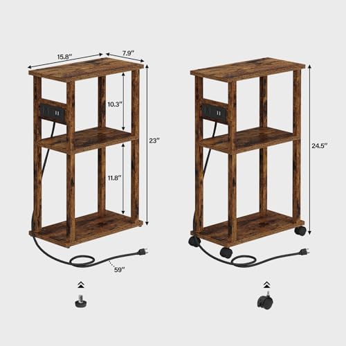 TUTOTAK Small Narrow Side Table with Charging Station, Skinny End Table - Image 2