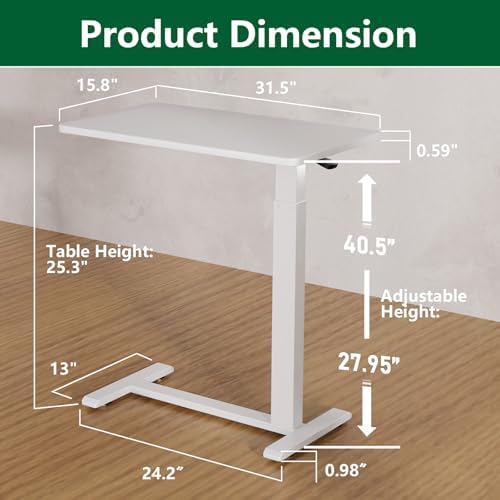 Ywin Hospital Bedside Table with Wheels, Pneumatic Lift, White - Image 2