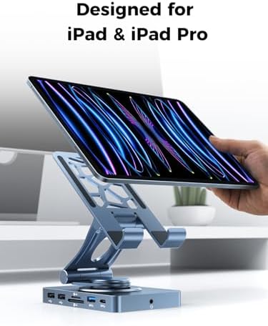 NEWQ iPad Docking Station Stand, 11-in-1 Adapter with 4K@120Hz HDMI, 10Gbps USB Ports, SD/TF 4.0 Reader, RJ45, Audio, for Tablets, Steam Deck, ROG Ally, Legion Go, Msi Claw(with 65W Adapter) - Image 3