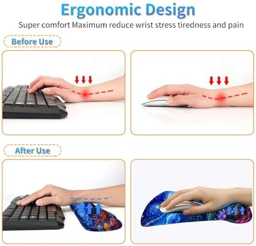 3-in-1 Ergonomic Memory Foam Keyboard Wrist Rest Pad Set, Galaxy Cat - Image 5