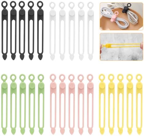 25 Pcs Silicone Cable Ties, Reusable Cord Organizer by RUGLAMZHIP