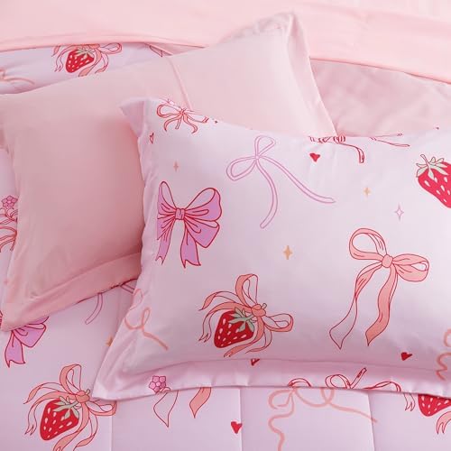 Twin Comforter Set for Girls-3 Pieces Pink Bow Printed Twin Bedding Sets - Image 5