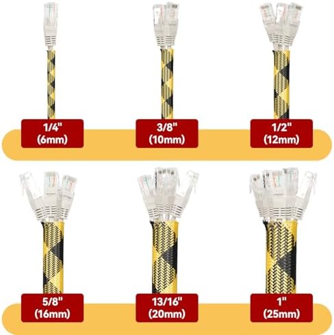 Braided Cable Sleeve, 16.4ft Expandable Mesh Cable Management Sleeve, Wear-Resistant Cord Protectors from Pets No Chew Flexible Wire Sleeving for Audio Video (Black and Yellow, 5/8") - Image 2