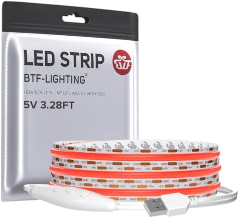BTF-LIGHTING 5V USB COB LED Strip Lights 3.28FT Red Color for TV by BTF-LIGHTING