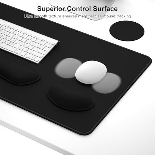 Dapesuom Keyboard Wrist Rest Mouse Pad Set, 4Pcs Extended Large XXL Gaming Mousepad + Mouse Wrist Cushion + Memory Foam Keyboard Wrist Support + Cup Coaster, Black 31.5x15.7in Desk Pad for Home Office - Image 3
