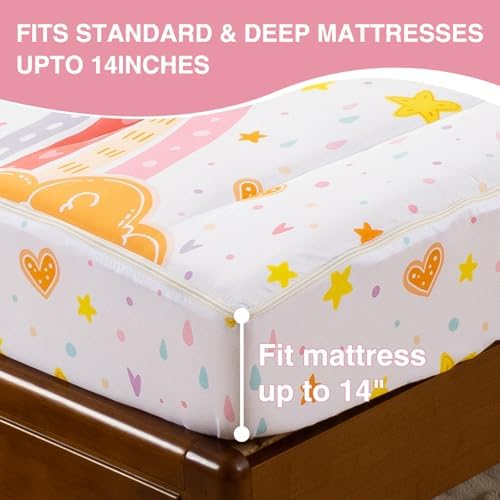 A Nice Night Zipper Bedding Cartoon Rainbow Bedding Set with Smile Sun Printed Zippered Kids Comforter Set,Twin,White - Image 7
