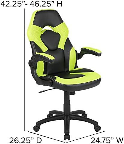 Flash Furniture X10 Gaming Chair Racing Office Ergonomic Computer PC Adjustable Swivel Chair with Flip-up Arms, Neon Green/Black LeatherSoft | Ergonomic, Flip-up Arms, Height Adjustable, Racing Style - Image 3