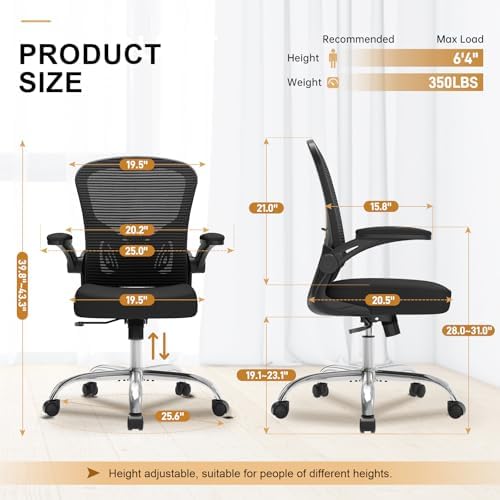 Synorla Office Chair|Ergonomic Desk Chairs 330LBS Capacity | Flip-up Armrests,Mesh Computer Chair,High Back,Comfy Work,Adjustable Lumbar Support - Image 3