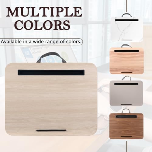 Portable Laptop Desk Fits Up to 16“ Laptops, with Tablet Slot, Built-in Cushion, Great for Home & Office,Lap Desk for Laptop,Lap Desk with Cushion (Light Wood, Medium) - Image 3