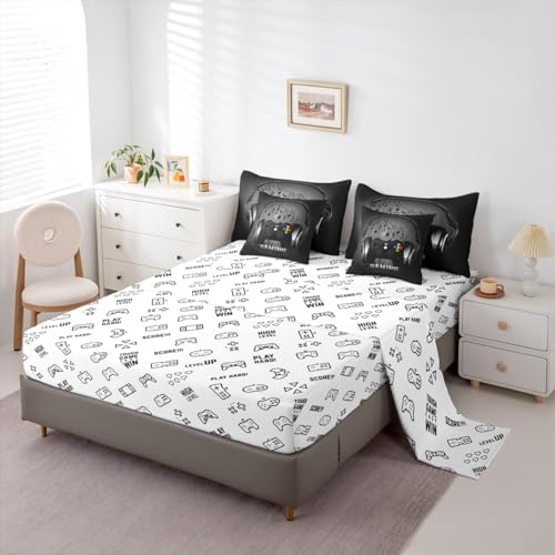 Feelyou Gaming Comforter Set with Sheets Headphones Game Controller 7 Piece Bedding Set Twin Size Black Grey Video Game Decor Music Melody Bed Set Gamer Bed in a Bag for Boys Teens Soft - Image 4