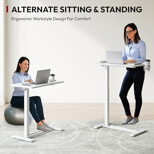 SANODESK 32'' Mobile Standing Desk with Hidden Wheels,Pneumatic Laptop Desk - Image 5