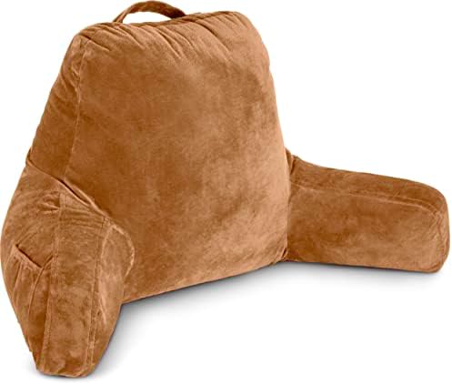 Husband Pillow Tan, Original Reading Pillow in Bed Rest Chair, Shredded Memory Foam Large Lounge Cushion Adult Backrest with Arms, Comfy Back Support for Sit Sitting Up, Washable/Removable Cover by HusbandPillow