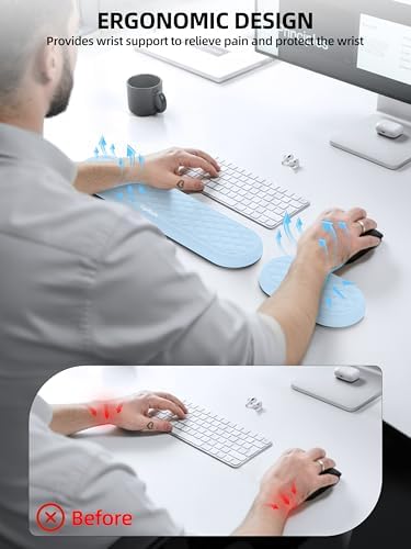 Ergonomic Wrist Rest, Full-Size Keyboard & Mouse Wrist Support Pad, Blue | Slow Rebound, Soft Memory Foam, Computer Keyboard & Mouse Palm Rest, Pain Relief, Comfort for Office, Gaming, Study, Typing - Image 2