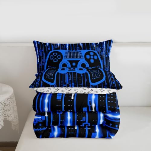 Feelyou Blue Gamer Comforter Toddler Size for Boys Girls, Boys Gamer Comforter Set Game Bedding Set Gaming Duvet Set Kids Gamer Microfiber Bed Set - Image 3