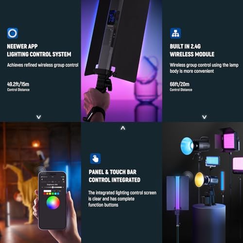 NEEWER RGB2 LED Tube Light Stick with Metal Barndoor, Handle, Touch Bar/APP/2.4G Control, Rechargeable Magnetic Handheld RGB Video Light, 2500K-10000K CRI98+ Dimmable Photography Lighting, 18 Scenes - Image 7
