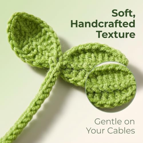 Green Crochet Leaf Sprout, Lucky Handmade Knitted Sprout Headphone Accessories, Leaf Headset Attachment, Multi-Functional Cute Cable Tie Crocheted Knitting Plant Bookmark Gift for Book Lovers - Image 3