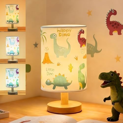 Dinosaur Kids Table Lamp,3 Color Dimmable Bedside Nightstand Night Light with Cartoon Lampshade,Cute LED Desk Lamp for Boys Girls Bedroom Nursery Dino Decor Dinosaur Birthday Gift for Toddler Boy by Unknown
