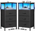 SONGMICS Nightstand with Charging Station, 3 Fabric Drawers by Unknown
