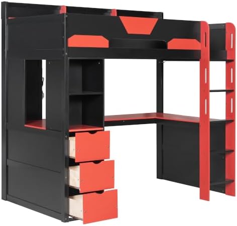 Merax Twin Size Wood Gaming Loft Bed with U-Shaped Desk, Lights & USB Ports - Image 6