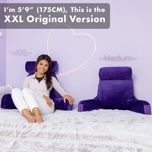 Husband Pillow XXL The Original for Adults - 30" Tall Backrest for Sitting Up in Bed - Firm Support Reading & Bed Rest Pillows for Adults, Neck Roll, Removable Cover - TV - Purple - Image 6