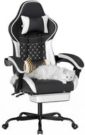 Black Ergonomic Video Gaming Chair | Massage Lumbar Support, 90°-135° Reclining with Footrest, Adjustable Height 360° Swivel PU Leather Office Chair for Adults by Unknown
