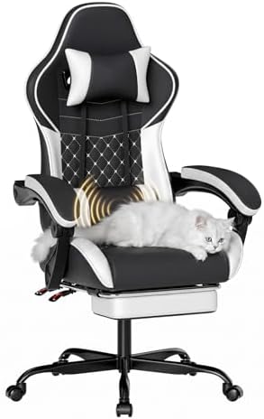 Black Ergonomic Video Gaming Chair | Massage Lumbar Support, 90°-135° Reclining with Footrest, Adjustable Height 360° Swivel PU Leather Office Chair for Adults by Unknown