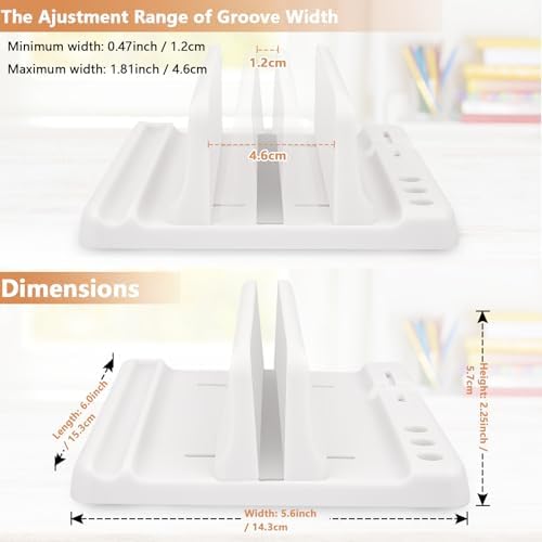 Vertical Laptop Stand Holder, ABS Organizer with Adjustable Dock, 3/4 in 1 Design Extra Storage Space-Saving, Sturdy Laptop Computer Holder for PC, MacBook, Mini PC, iPad (White, 1 Slot) - Image 4
