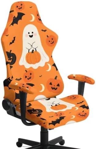 Cute Ghost Gaming Chair Covers Slipcovers Set of 4 Halloween Pumpkin Computer Game Chairs Cover with Armrest Trick or Treat Bats Office Chairs Slipcovers for Home Office Holiday by Merkmak