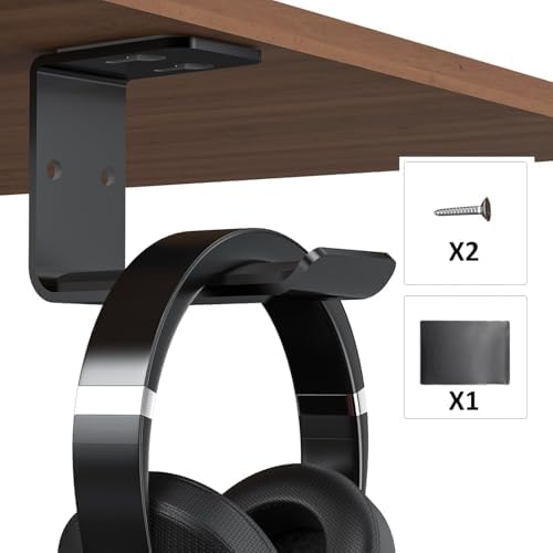 2 Pcs Black Headphone Stand Hanger Holder, Under Desk Aluminum Alloy Headset Stand with Fit for Gaming PC Accessories, Under Clamp Hook Mount Suitable for Controller, Office, Computer - Image 4