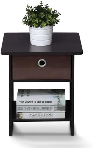 Furinno Dario End Table / Side Table / Night Stand / Bedside Table with Bin Drawer, 1-Pack, Dark Walnut - Image 4