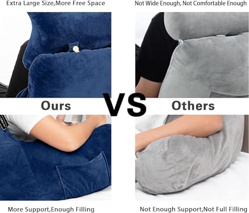 SLIGUY Reading Pillow-Extra Large 31" Bed Rest Pillow with Detachable Neck Roll & Arms for Sitting in Bed or Couch-Adult Backrest Reading Pillow for Reading/Watching TV/Gaming/Relaxing-Dark Blue - Image 5