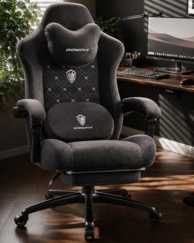 Dowinx Gaming Chair with Heated Massage Lumbar Support,Big and Tall Fabric Gaming Chairs for Adults with Footrest, Ergonomic Computer Game Chair with Poket Spring Cushions, 350lbs, Black by Dowinx