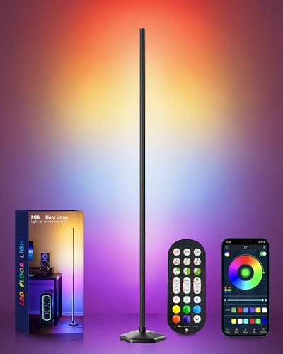 Corner LED RGB Floor Lamp, Smart Dimmable Corner Light with Music Sync, Color Changing Ambient Lighting with App and Remote Control, for Bedroom, Living Room Gaming Room by Boostool