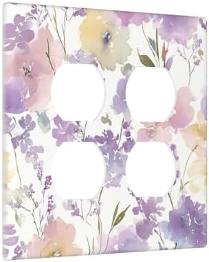Decorative Switch Plate Covers Purple Floral Watercolor Wildflower 2-Gang Duplex Light Switch Covers Gfci Wall Plate Electrical Receptacle Switchplate Plug Faceplate for Bedroom Decor - Image 2
