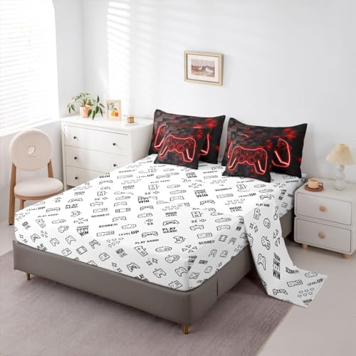 Feelyou Kids Gamer Queen Comforter Set Sheets 7 Piece Red Black Bedding Set - Image 4