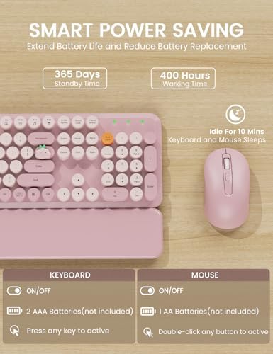 Wireless Keyboard and Mouse Combo, Cute Typewriter, Magnetic Wrist Rest - Image 5