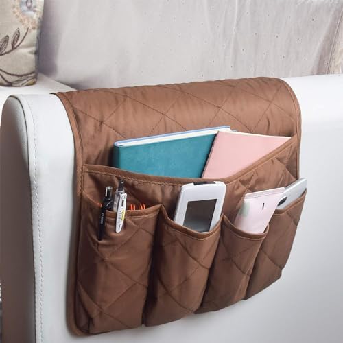 MDSTOP 5 Pockets Remote Control Holder, Magazine Rack, Space Saver Organizer, Draped Over Sofa, Couch, Recliner Armrest by MDSTOP