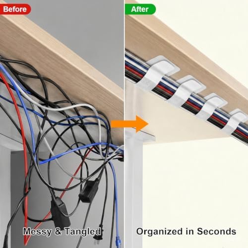 Cable Management Under Desk, 60 Pair Cord Organizer Straps (White) - Image 2