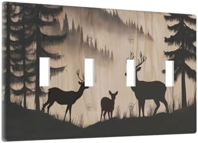Decorative Switch Plate Covers Rustic Black Deer Elk Brown Wood Board Pine Tree 4 Gang Light Switch Cover Plate Quad Toggle Wall Plate 4 Hole Electrical Switchplatedimmer Faceplate Decor - Image 2