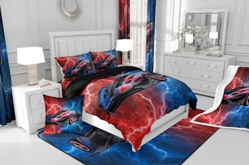 Feelyou Race Car Bedding Set 7 Piece Boys Girls Red and Blue Speed Sports Car King Comforter Set with Sheets for Kids Extreme Sports Bed in a Bag Lightning Theme Bed Set Room Decor - Image 7