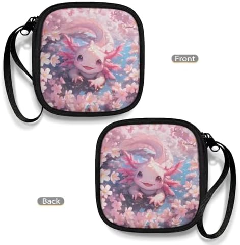 Pink Cherry Blossom Axolotl Portable Wireless Headphone Case, Earphone Storage Bag Carrying Case, Earbud Holder with Handle - Image 4