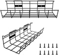 Under Desk Cable Management- 2 Pack Cord Organizer. Metal Wire Cable Management Tray for Office, Studio and Home. Super Sturdy Under Table Cable Management - Black Cable Organizer by Coyacool