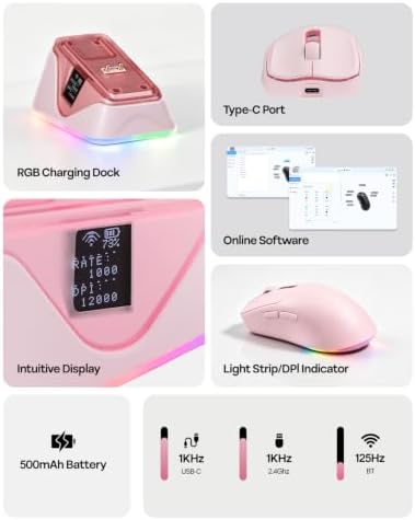 EPOMAKER NEX Lite Wireless Gaming Mouse w/Screens & RGB Charging Dock - Image 4